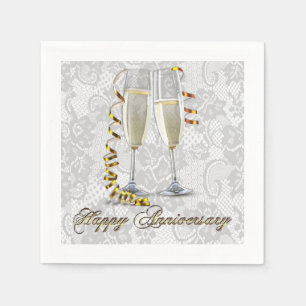 White Lace Champagne Flute Jubileum Napkins Servetten
