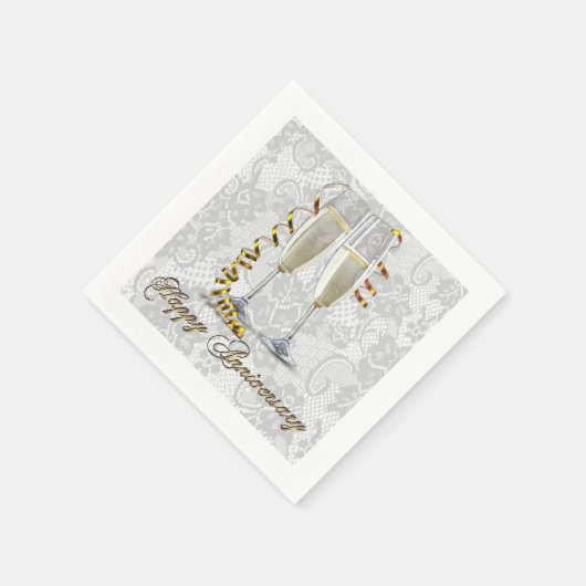 White Lace Champagne Flute Jubileum Napkins Servetten (Hoek)