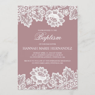 White Lace Custom Color Baptism Invitation Kaart