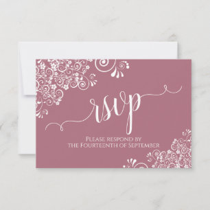 White Lace Dusty Roos Elegant Calligraphy Wedding RSVP Kaartje