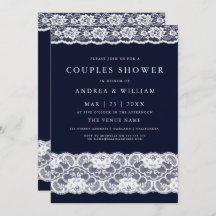 White Lace Elegant Moderne Navy Blue Couples Showe