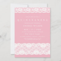 White Lace Elegant Pink Quinceanera Party Invite