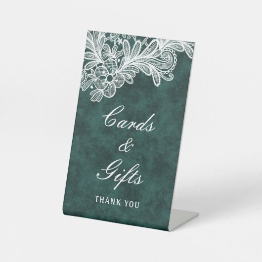 White Lace Emerald Green Faux Velvet Kaarten & Ges Reclamebord Met Voetstuk (Voorkant)