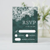 White Lace Emerald Green Velvet Wedding RSVP Kaart (Staand voorkant)
