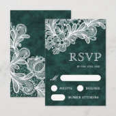 White Lace Emerald Green Velvet Wedding RSVP Kaart (Voorkant / Achterkant)