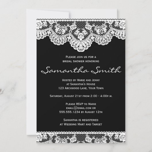 White Lace en Black Vrijgezellenfeest Invite Kaart (Voorkant)