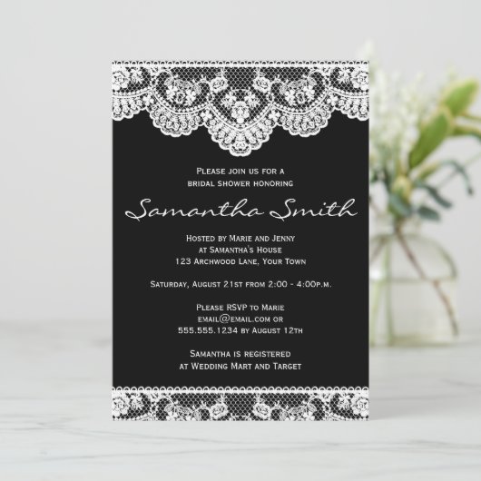 White Lace en Black Vrijgezellenfeest Invite Kaart (Staand voorkant)
