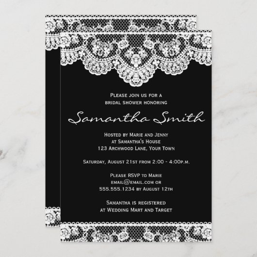 White Lace en Black Vrijgezellenfeest Invite Kaart (Voorkant / Achterkant)