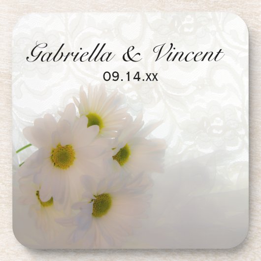 White Lace en Daisies Wedding Onderzetter (Voorkant)