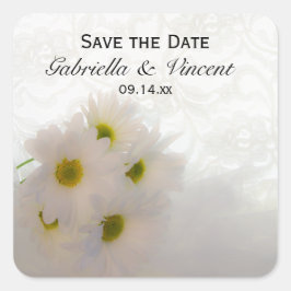 White Lace en Daisies Wedding Save the Date Vierkante Sticker