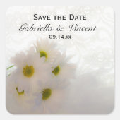 White Lace en Daisies Wedding Save the Date Vierkante Sticker (Voorkant)