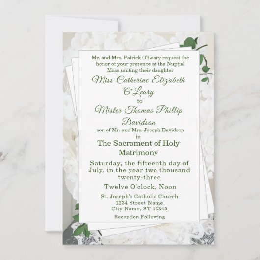 White Lace en Roos Leaves Wedding Invitation Kaart (Voorkant)