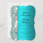 White Lace en Satin Ribbon Aqua Wedding Kaart (Voorkant)