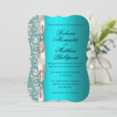 White Lace en Satin Ribbon Aqua Wedding Kaart (Staand voorkant)