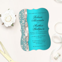 White Lace en Satin Ribbon Aqua Wedding