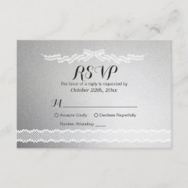 White Lace en Silver Background Wedding RSVP Kaart