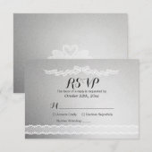 White Lace en Silver Background Wedding RSVP Kaart (Voorkant / Achterkant)