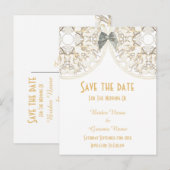 White lace filigree damask save the date aankondigingskaart (Voorkant / Achterkant)