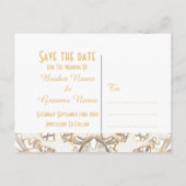 White lace filigree damask save the date aankondigingskaart (Achterkant)