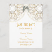 White lace filigree damask save the date aankondigingskaart (Voorkant)