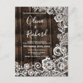 White Lace Floral Rustic Wood Wedding Invitation Briefkaart (Voorkant)