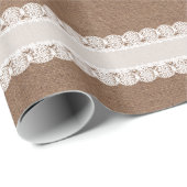 White Lace Flower Ribbons on Burlap - Shabby Chic Cadeaupapier (Rol Hoek)