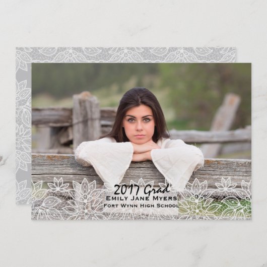 White Lace Foto Afstuderen Aankondiging (Voorkant / Achterkant)