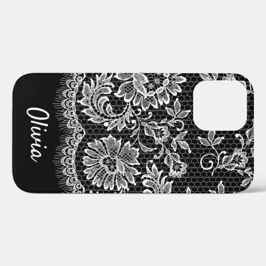 White Lace Fringe op Black Hoesje-Mate iPhone Case (Achterkant (horizontaal))