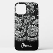 White Lace Fringe op Black Hoesje-Mate iPhone Case (Achterkant)