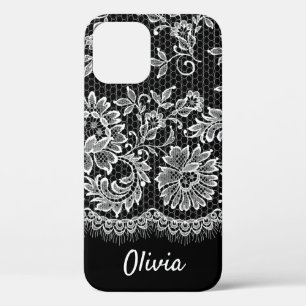White Lace Fringe op Black Hoesje-Mate iPhone Case
