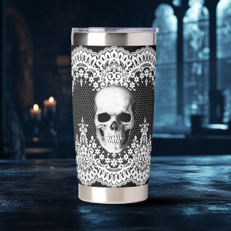 White Lace Gothic Skull Geïsoleerde Drinkbeker