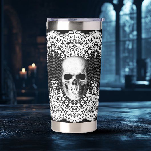 White Lace Gothic Skull Geïsoleerde Drinkbeker