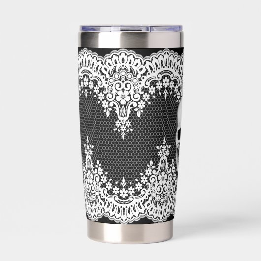 White Lace Gothic Skull Geïsoleerde Drinkbeker (Voorkant)