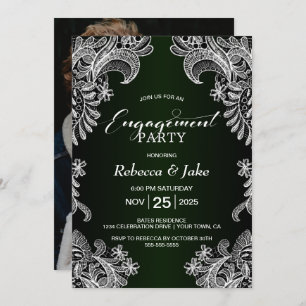 White Lace Green Engagement Party Kaart