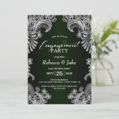 White Lace Green Engagement Party Kaart (Staand voorkant)