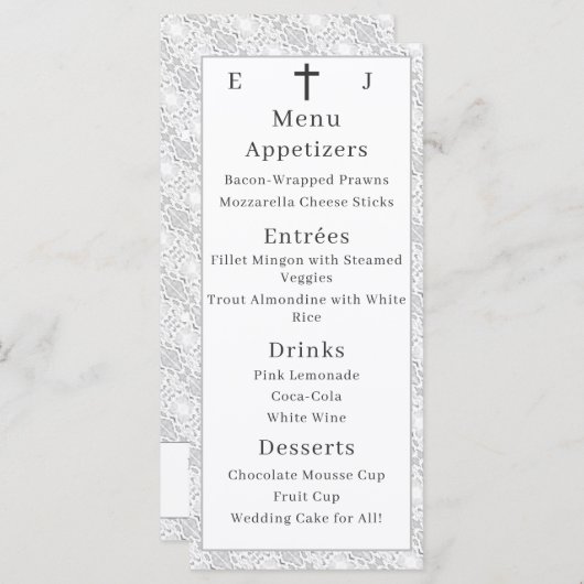 White Lace katholieke monogrammed Menu (Voorkant / Achterkant)