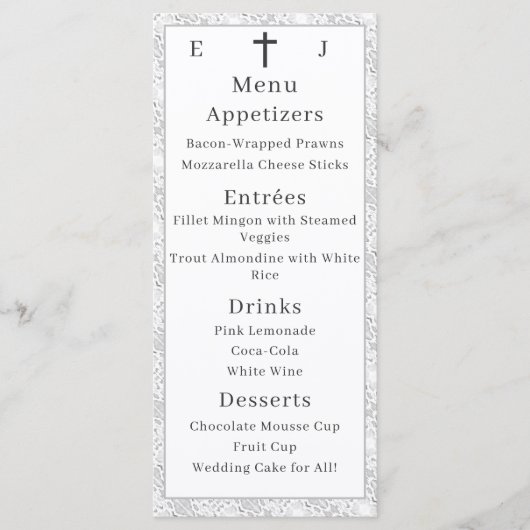White Lace katholieke monogrammed Menu (Voorkant)