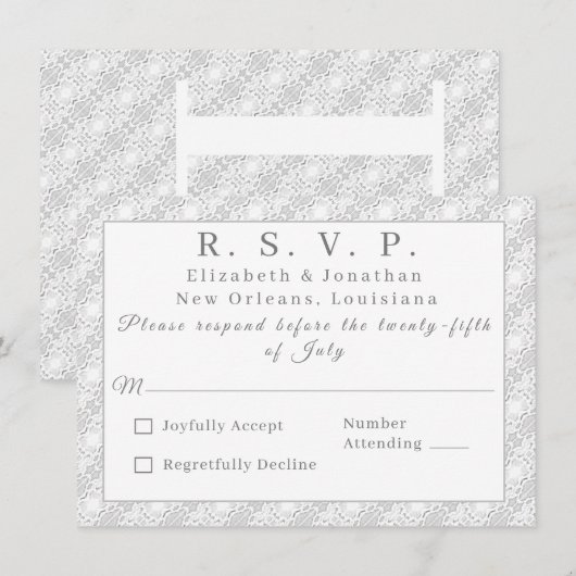 White Lace katholieke monogrammed-reactiekaart (Voorkant / Achterkant)