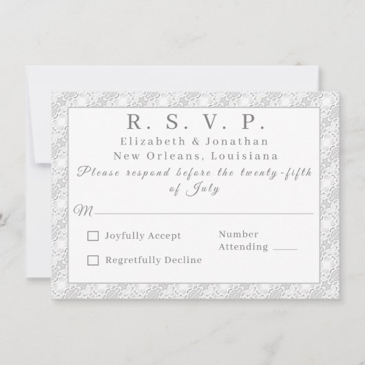 White Lace katholieke monogrammed-reactiekaart (Voorkant)