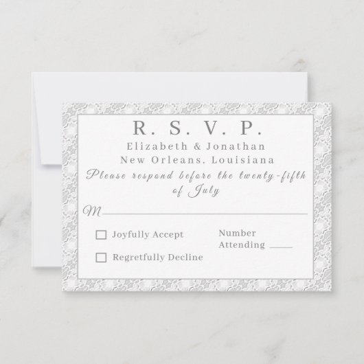 White Lace katholieke monogrammed-reactiekaart (Voorkant)