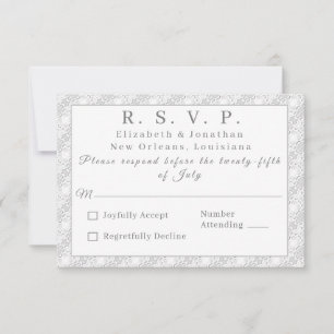 White Lace katholieke monogrammed-reactiekaart RSVP Kaartje