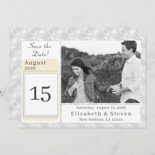 White Lace katholieke monogrammed Save The Date (Voorkant / Achterkant)