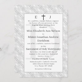 White Lace katholieke monogrammed Wedding Invitati Kaart