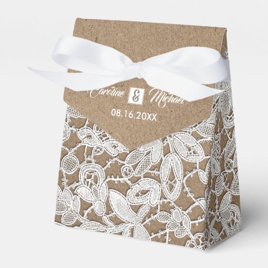 White Lace | Kraft Paper Wedding Favor Boxes Bedankdoosjes (Voorkant Zijde)