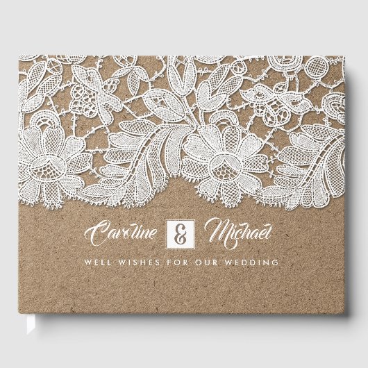 White Lace | Kraft Paper Wedding Guest Books Gastenboek (Voorkant)