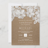 White Lace | Kraft Paper Wedding-uitnodigingen Kaart (Voorkant)