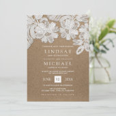 White Lace | Kraft Paper Wedding-uitnodigingen Kaart (Staand voorkant)