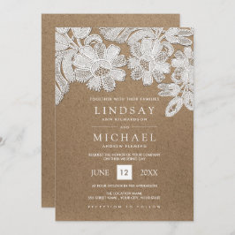 White Lace | Kraft Paper Wedding-uitnodigingen Kaart