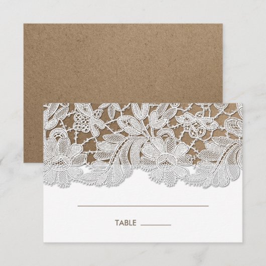 White Lace | Kraft Paper Wedtable Place Cards Kaart (Voorkant / Achterkant)