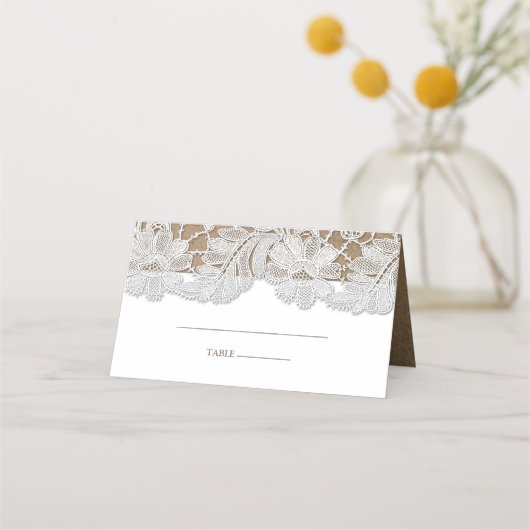 White Lace | Kraft Paper Wedtable Place Cards Plaatskaartje (Voorkant)